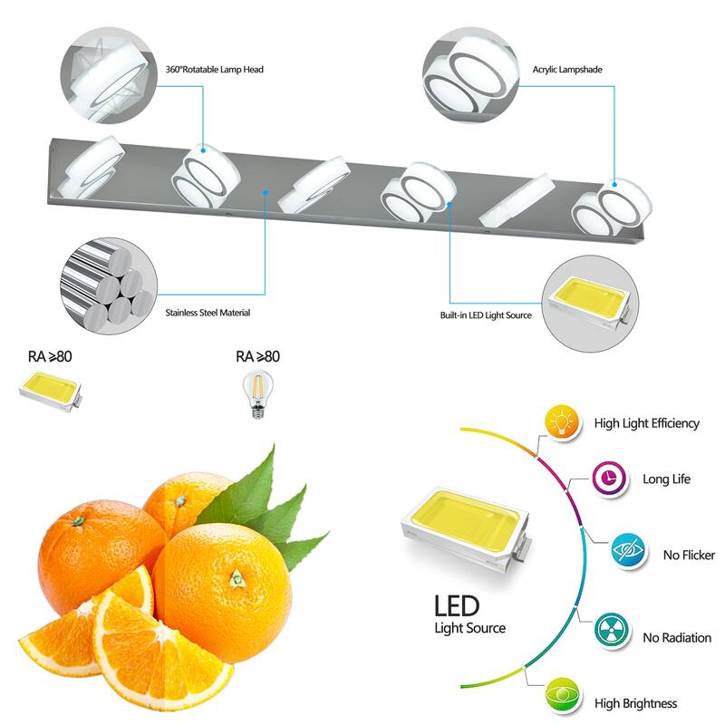 45" Modern 6-Light LED Vanity Light, Sleek Bathroom Wall Light Fixture for Mirror, Shower, and Bathroom Decor