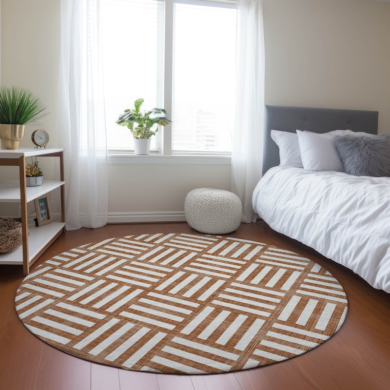 Machine Washable Indoor/ Outdoor Chantille Geo Modern Rug - Paprika - 8' x 8'