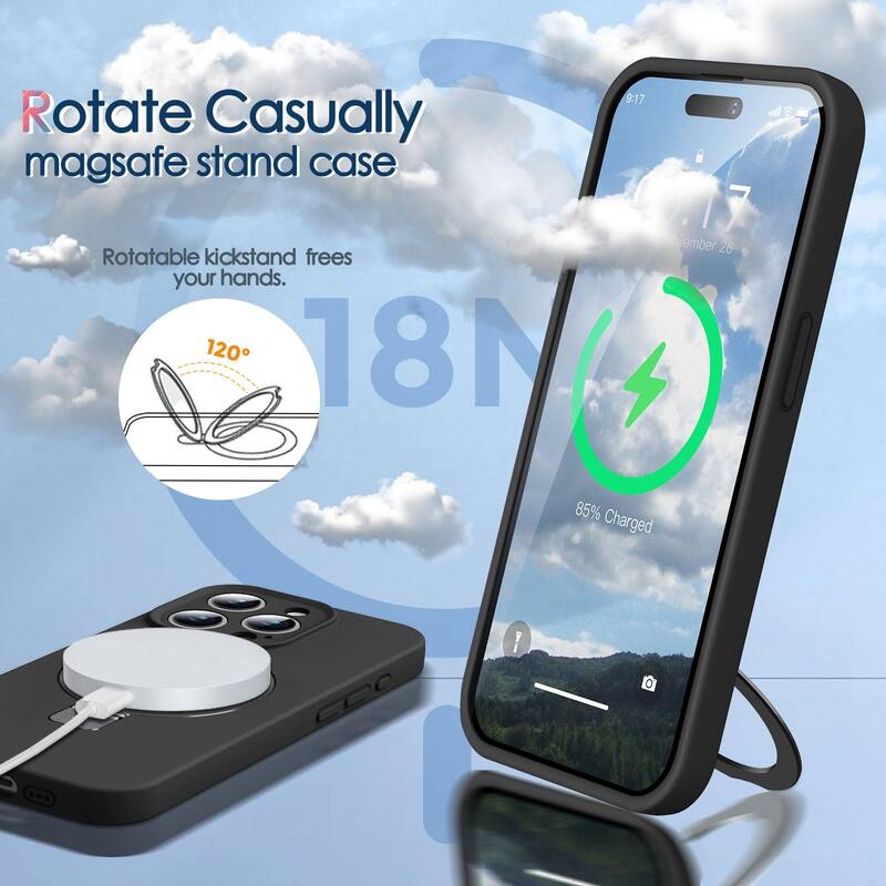 iPhone 15 Pro Case, Liquid Silicone Moisturizing Factor Extreme Soft Slim Phone Case with Stand, Compatible with MagSafe, 6.1"