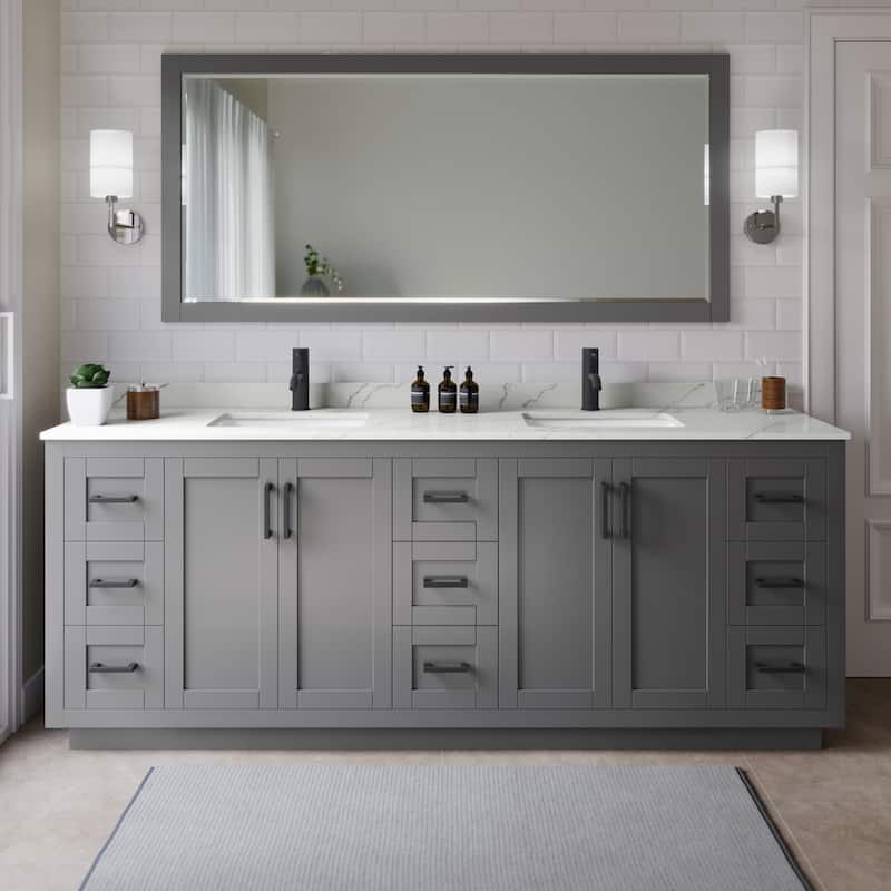 Wyndham Collection WCF292984D-QTZ-UNSMXX Miranda 84" Free Standing - Dark Gray / Giotto Quartz Top / Matte Black