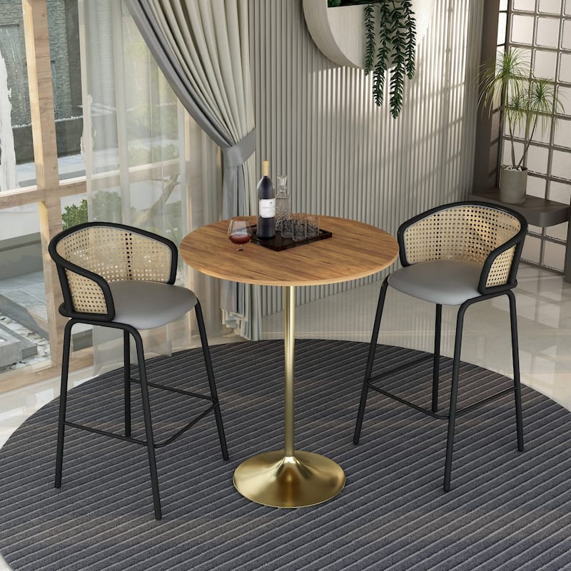 LeisureMod Verve 36" Round Dining Table with MDF Wood TableTop and Brushed Gold Base for Kitchen & Dining Room