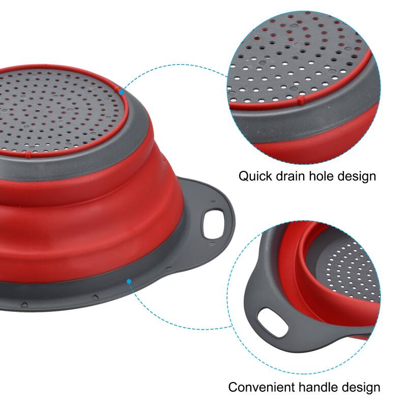 Collapsible Colander, Silicone Round Foldable Strainer with Handle - 20cm x 11cm x 8.5cm