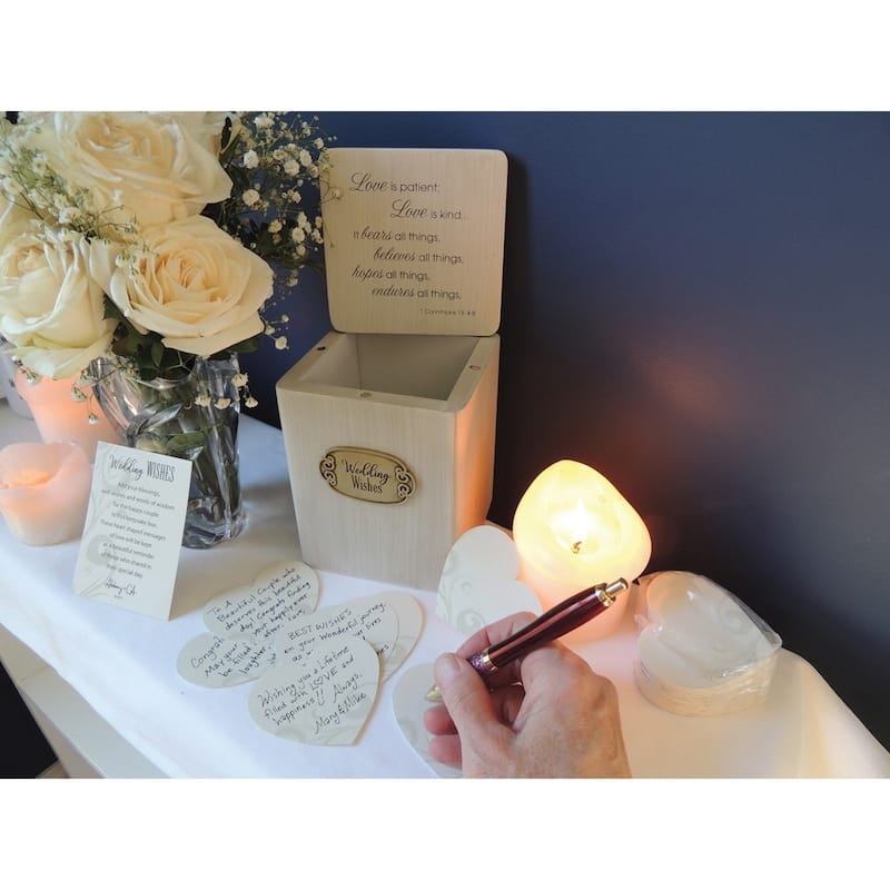 Curata Wedding Wishes Keepsake Box with Engraving Plate and 100 Heart-Shaped Paper Slips