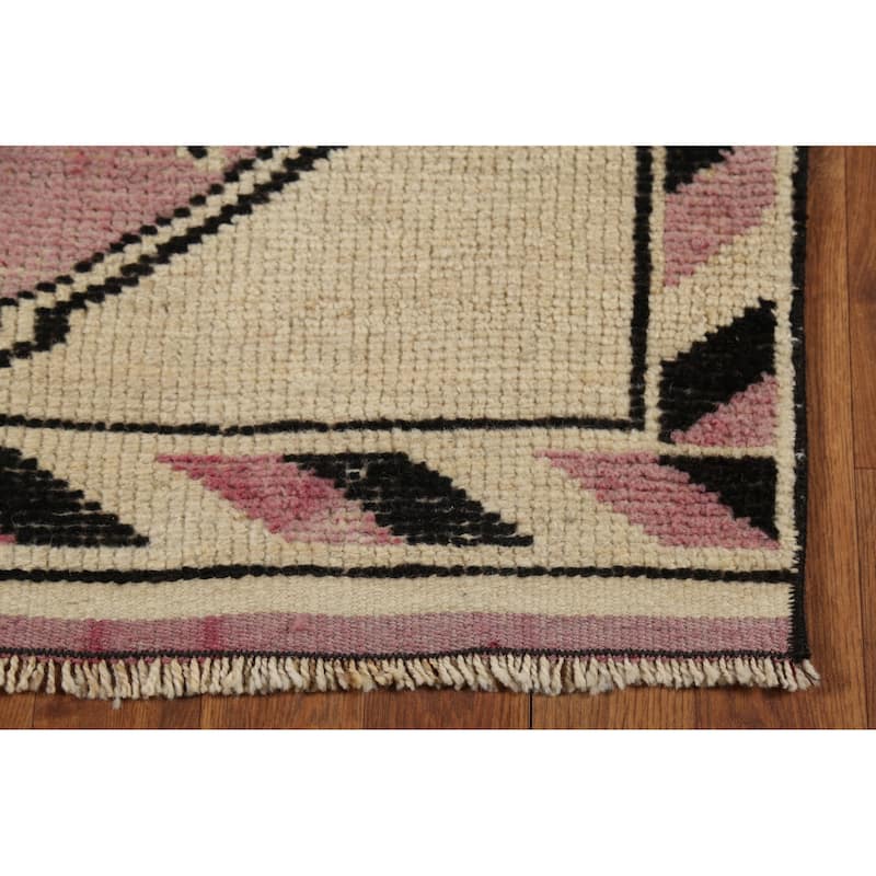 Geometric Anatolian Vintage Runner Rug Foyer Handmade Wool Carpet - 2'11"x 11'7"