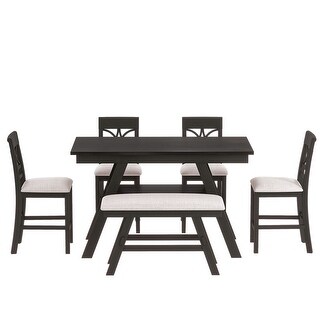 Rustic 6-Piece Counter-Height Dining Set – Wood Table with Storage ...