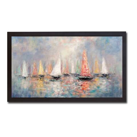 Colored Sails by John Young Black Floater-Framed Canvas Giclee Art (14 in x 26 in Framed Size)