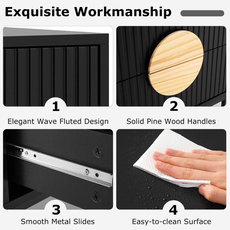 Costway 1/2 PCS Fluted Nightstand with 2 Drawers with Pine Wood