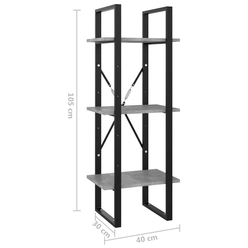 vidaXL 3-Tier Book Cabinet Concrete Gray 15.7"x11.8"x41.3" Engineered Wood - 15.7" x 11.8" x 41.3"