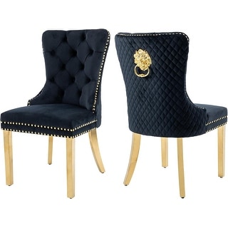 Luxury Velvet Dining Chairs Set of 2 with Gold Metal Legs and Lion Head ...