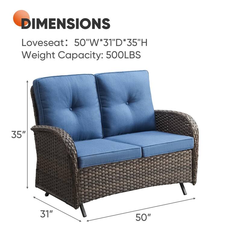 Outdoor Glider Sofa Swivel Chairs Table Ottoamns Brown-Blue - Brown