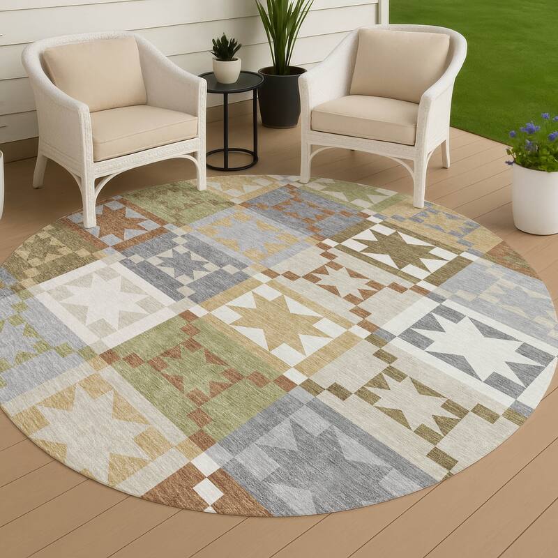 Machine Washable Indoor/ Outdoor Modern Newton Chantille Rug - Gray - 8' x 8'