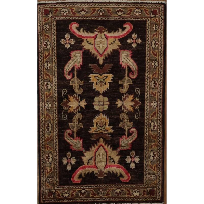 Hand Knotted Oriental 100% Wool Carpet Traditional Floral Brown Peshawar Area Rug - 3' 2'' X 2' 0''