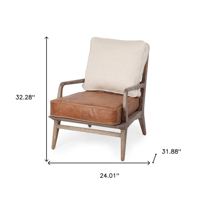 HomeRoots 24" Beige and Brown And Brown Leather Arm Chair - 24.01' X '32.28' X '31.88