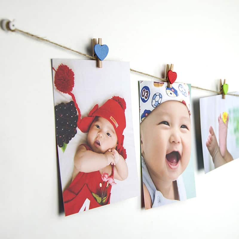 Card Photo Clothes Heart Shape Spring Pegs Mini Wooden Clip 100pcs - Wood Color,White - 1.2" x 0.7" x 0.4"(L*W*T)
