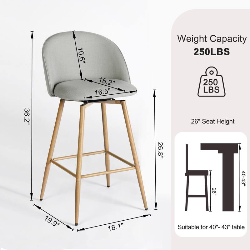 Homy Casa Set of 2 Upholstered Counter Stools with Curved Back and Metal Legs for Kitchen Islands,Breakfast Bars - N/A