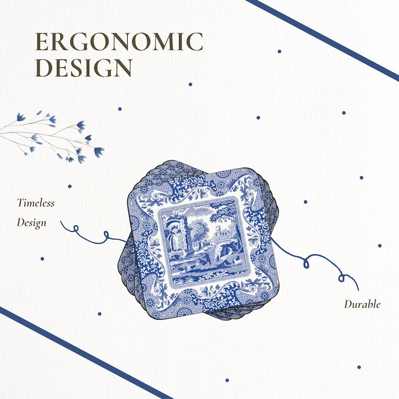 Pimpernel Set of 6 Blue Italian Coasters - 4 Inches Sq.