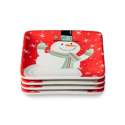 Certifed International Christmas Whimsy Snowman Set of 4 Canape/Appetizer/Luncheon Plates 6" Assorted Designs