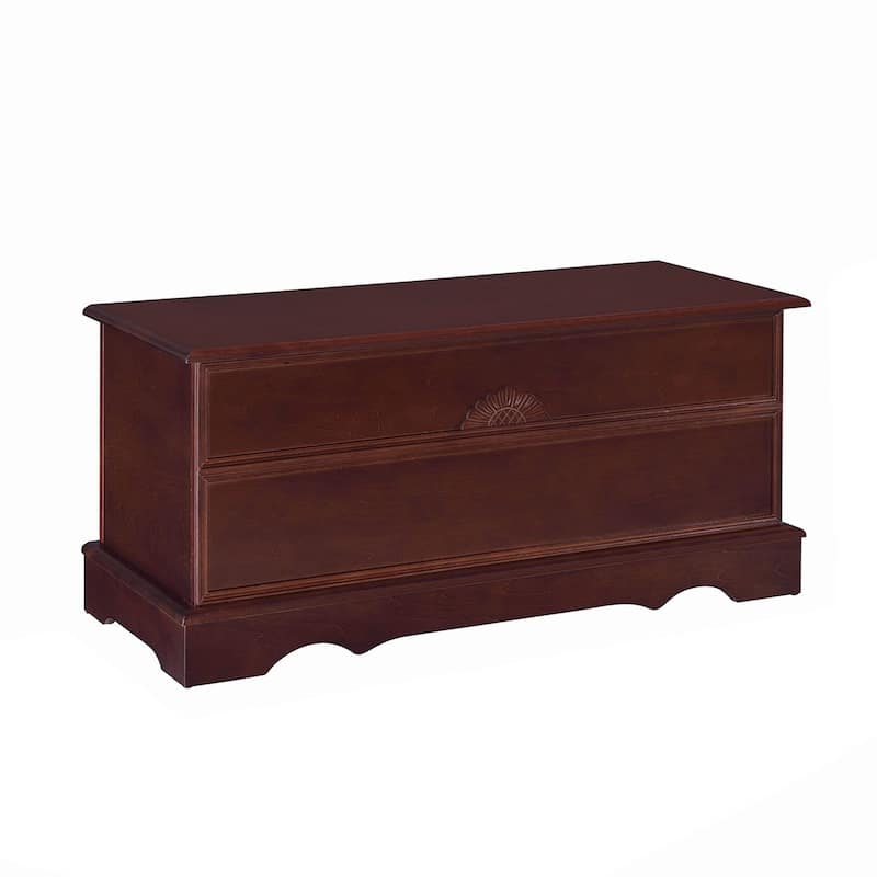 Traditional Style Lift Top Wooden Chest with Carved Details, Dark Brown