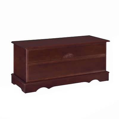 Traditional Style Lift Top Wooden Chest with Carved Details, Dark Brown