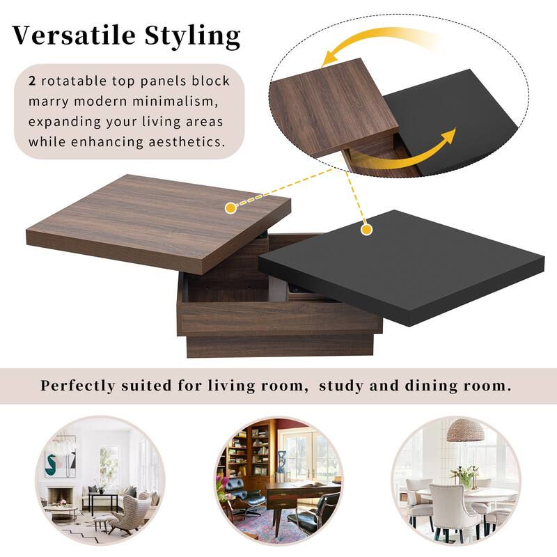 35.4" Modern Coffee Table with Rotatable Top and 1 Hidden Storage Space