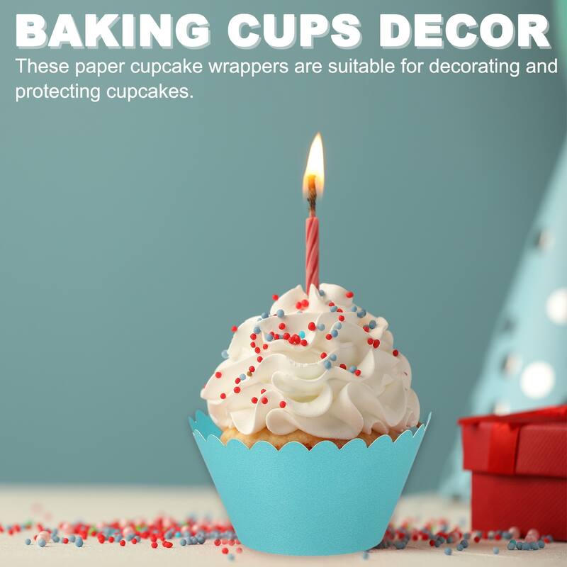 Cupcake Wrappers Paper, 50 Pack Baking Cups Standard Wave Decor, Navy Green - Navy Green