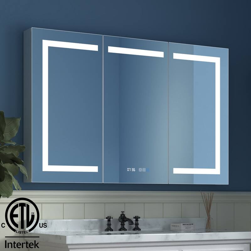 Aluminum Surface/Recessed Mount LED Medicine Cabinet with Mirror, Outlet and Shelves