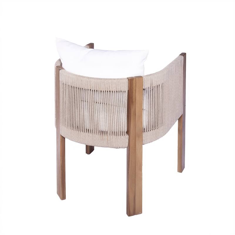 Christopher Knight Home - Outdoor Wooden Conversation Set with Rope Dining Chairs and MGO Accent Table (3-Piece Set)