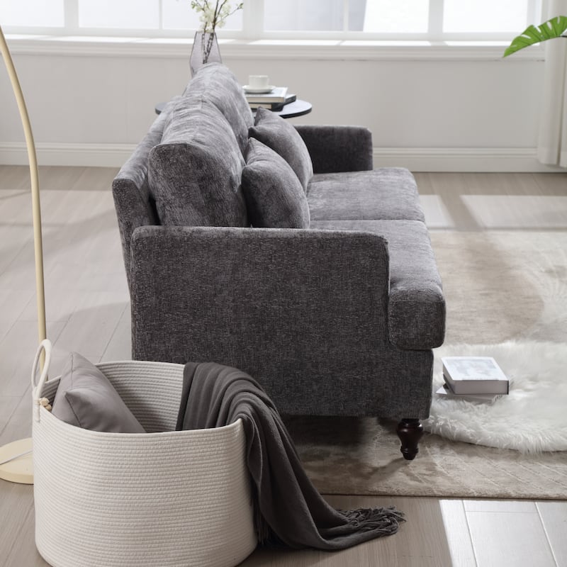 Chenille Fabric Loveseat Sofa, 2-Seater Sofa Couch with Extra Deep Seats, Upholstered Lounge Sofa with Wood Legs