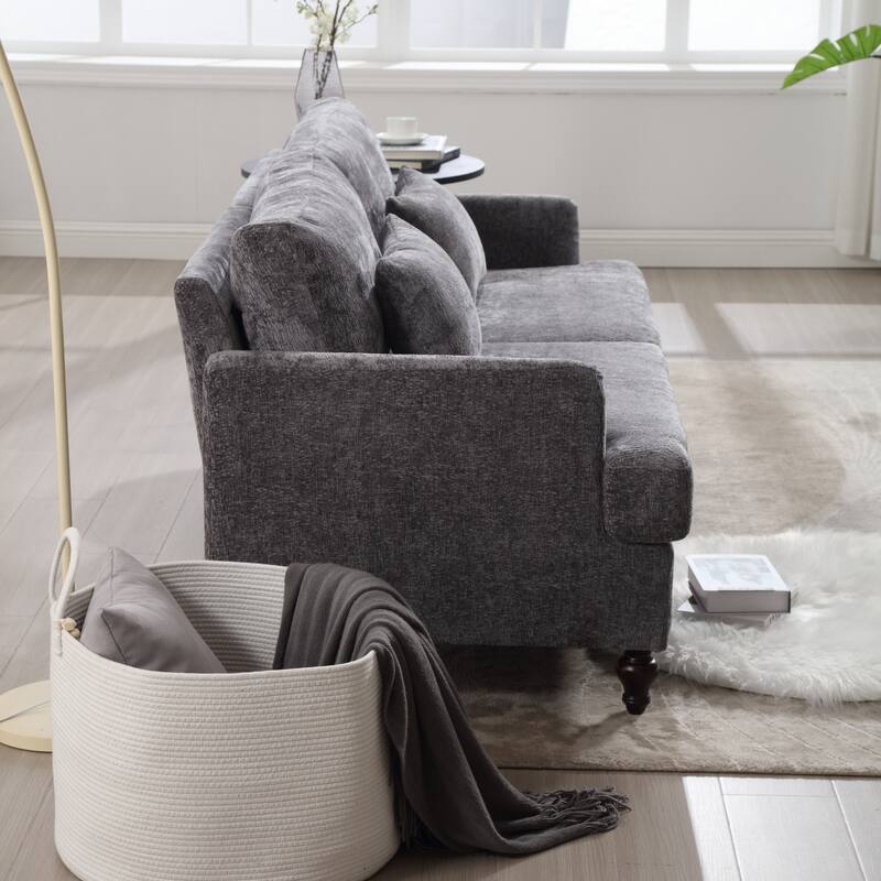 Gray Loveseat Sofa with 2 Pillows, Decorative Sofa with Removable Cushions, Upholstered Armsofa with Solid Wood Frame