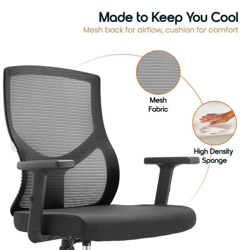 Glen Series Ergonomic Swivel Adjustable Mesh Executive Office Desk Chair with Lumbar Support, Arms, For Work or Home Office