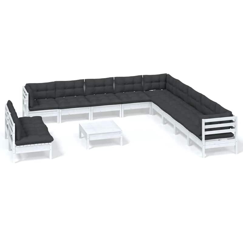 vidaXL Solid Pinewood Patio Lounge Set 12 Piece with Cushions Multi Colors