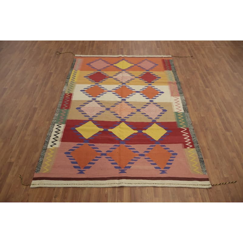 Hand Woven Oriental 100% Wool Carpet Southwestern Modern Multi-Colored Kilim Area Rug - 9' 9'' X 6' 8''