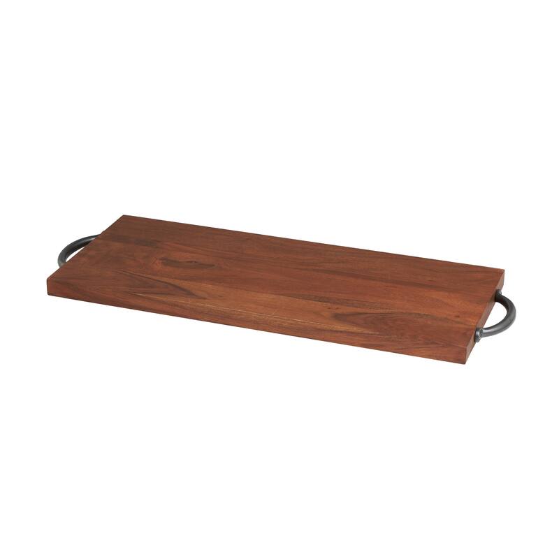 Minimalist Mango Wood Tray with Black Metal Handles - Cream or Brown