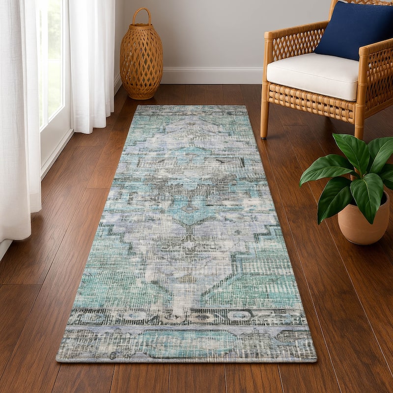 Premium Washable Super Soft Vintage Traditional Mayfield Rug - Teal - 2'3" x 7'6"