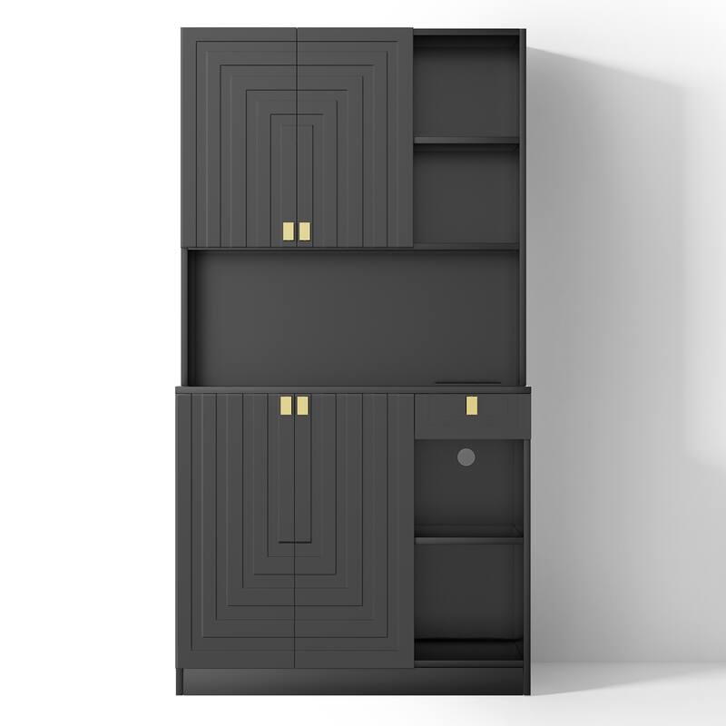 Meyreso Wood Tall Furniture - Kitchen Pantry Storage Cabinet with Doors