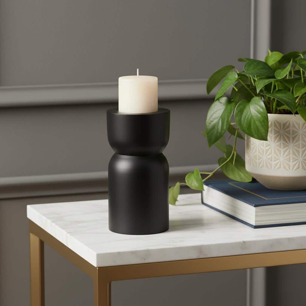 5" Black Metal Tabletop Pillar Candle Holder