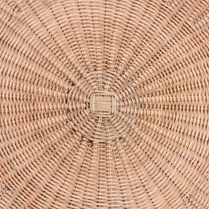 Kensley Natural Rattan Coffee Table - Handwoven Wicker Round Accent Table with Scalloped Silhouette, Boho Coastal Décor