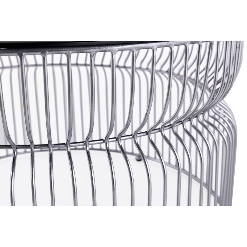 Modern Contemporary Metal Nested Base And Tinted Tempered Glass Top Material Coffee Table, Round Table - Chrome