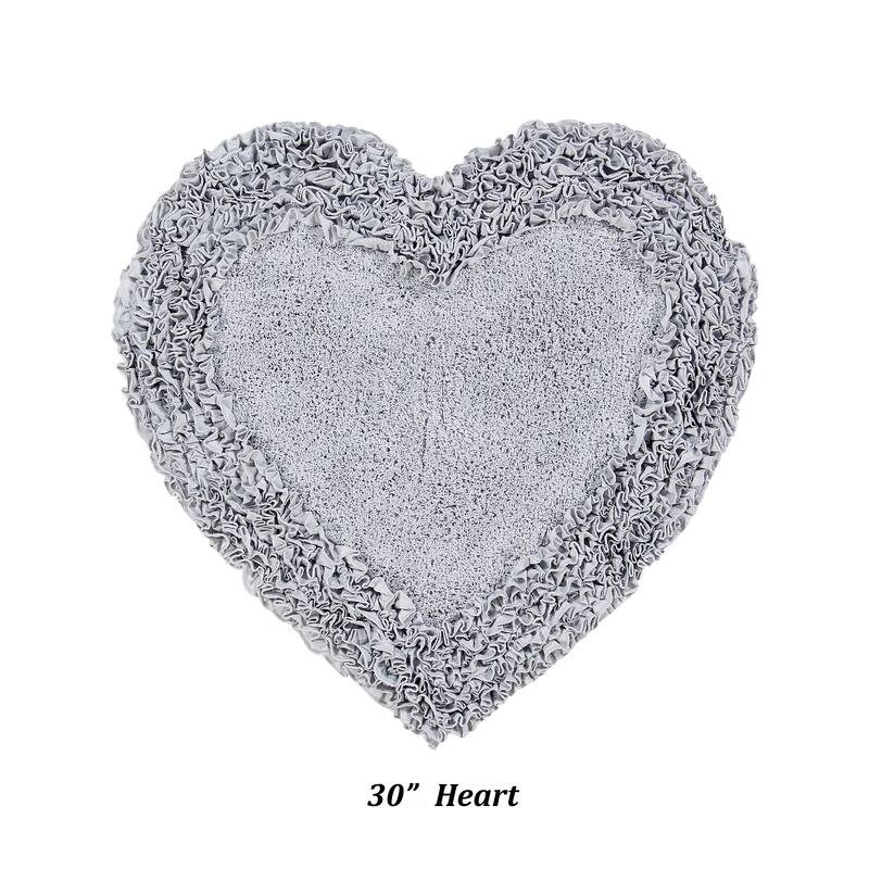 Better Trends Shaggy Border Collection Bathroom Rug -100% Cotton Tufted, Non-Skid Spray Latex Backing, Machine Washable Bath Mat - 30" Heart - Silver