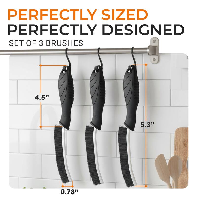 Cheer Collection 3 Piece Crevice Cleaning Brush Set with Fine Bristles