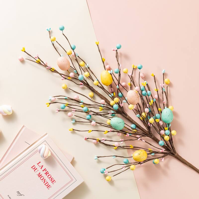 Glitzhome 28"H Set of 2 Easter Eggs Lavender Berries Leaves Picks