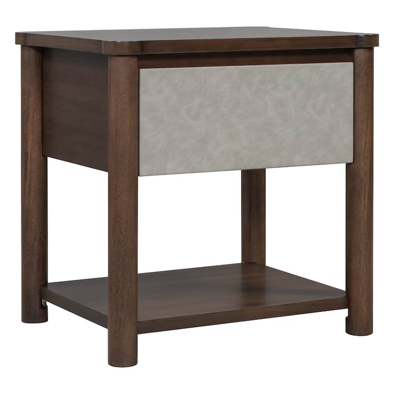 Farmhouse Bedside Table Light Gray Walnut Nightstands with Drawer, Set of 2 Bedside Table File Cabinet with Open Shelf