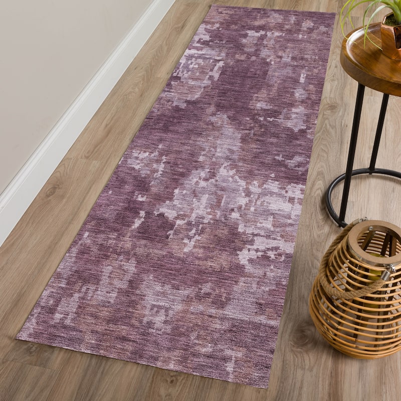 Machine Washable Indoor/ Outdoor Ombre Abstract Chantille Rug