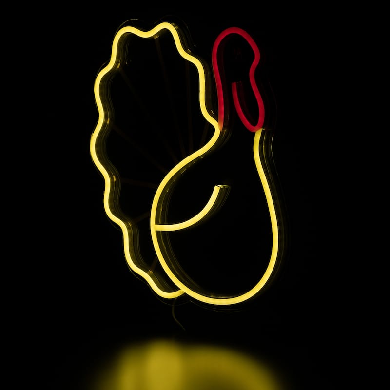 LED Turkey Neon Lighted Thanksgiving Wall or Window Decoration - 15"