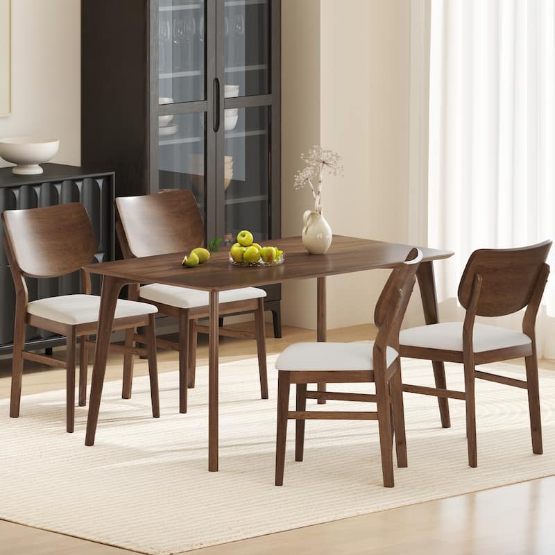 Gymax Dining Chairs Set of 4 w/ Rubber Wood Frame Padded Seat Curved