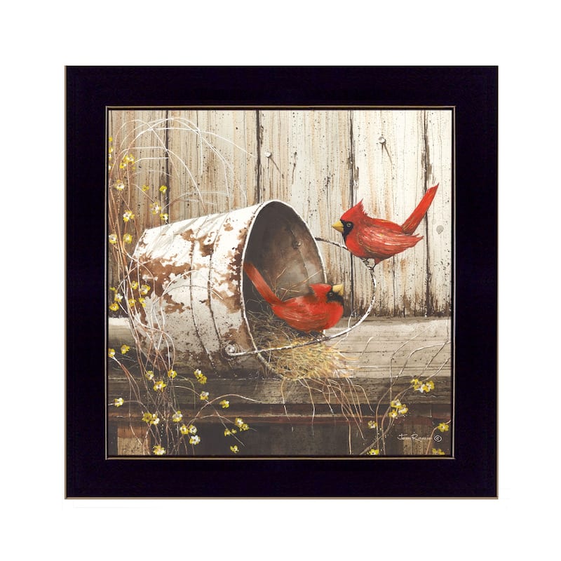 TrendyDecor4U Farmhouse "Playing Around" Framed Print Wall Art by John Rossini - Red, Tan, Green, White, Earthtones - Black