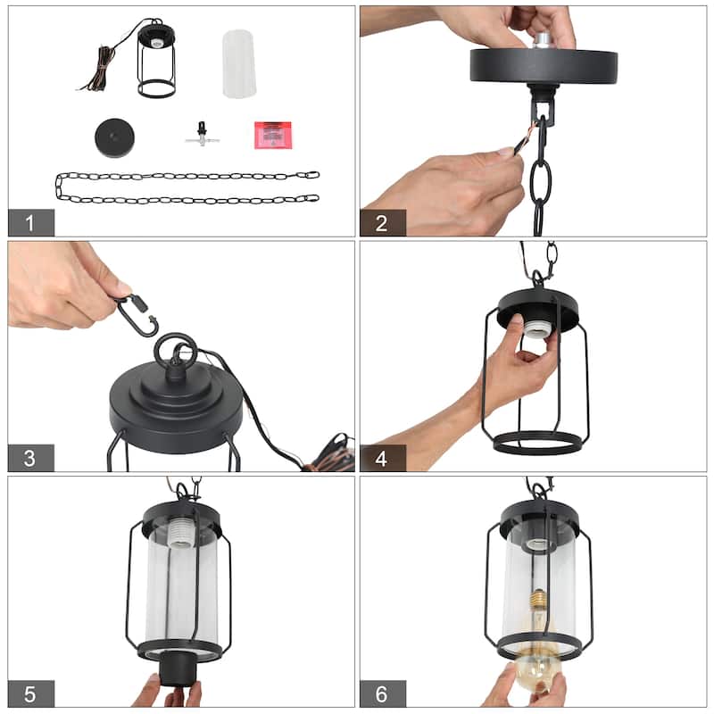 Black Outdoor Hanging Lights Lantern Pendant Lights for Porch, Hallway - D6'' x H70''