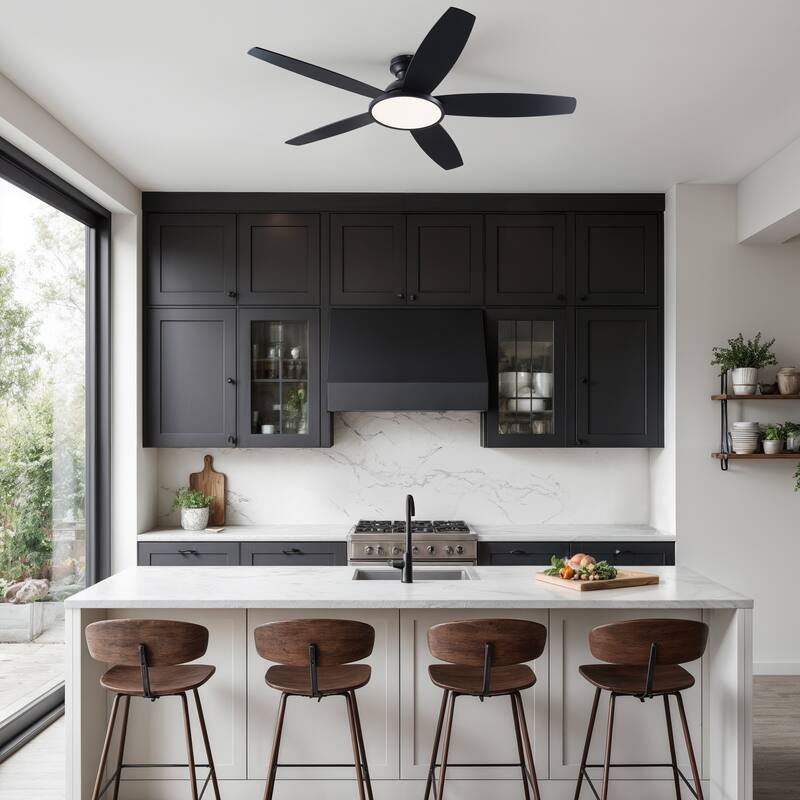 5 - Blade Low Profile Flush Mount Modern Ceiling Fan with 3CCT LED Light and Remote
