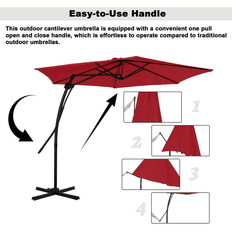 Clihome 10ft Outdoor Patio Cantilever Umbrella with Stand