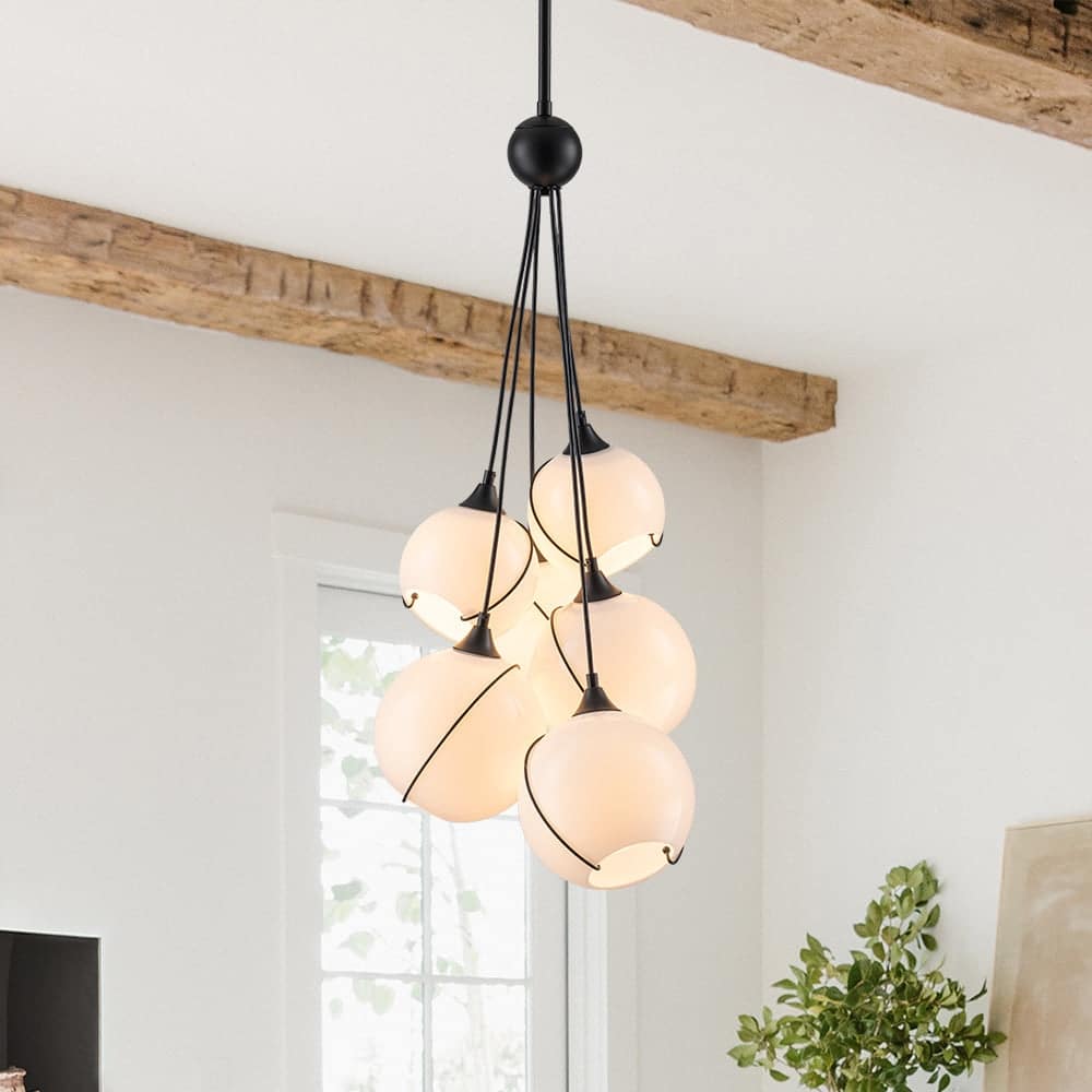 Classic Elegant Milky White Glass Globe Cluster Chandelier